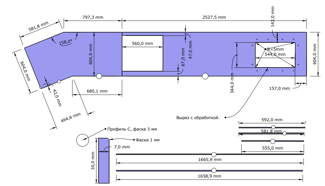 Чертеж столешницы для кухни