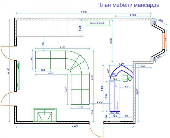 Мансарда с барной стойкой