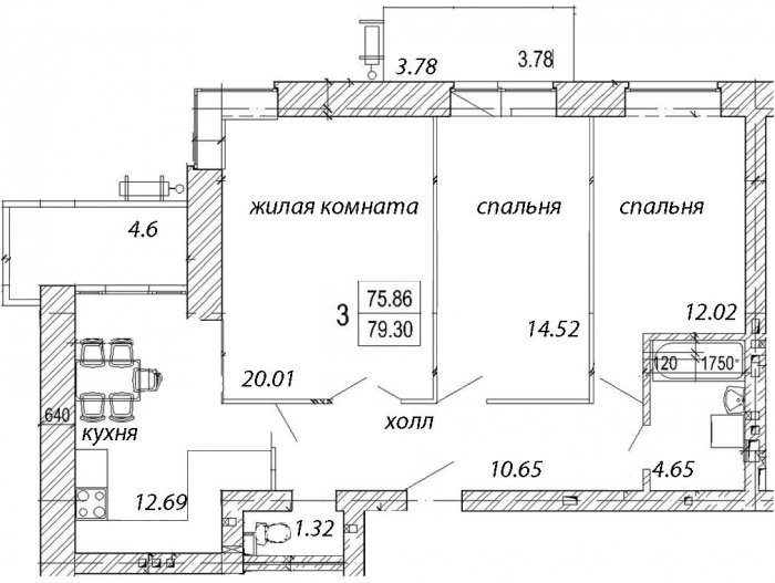 План 3 комнатной квартиры