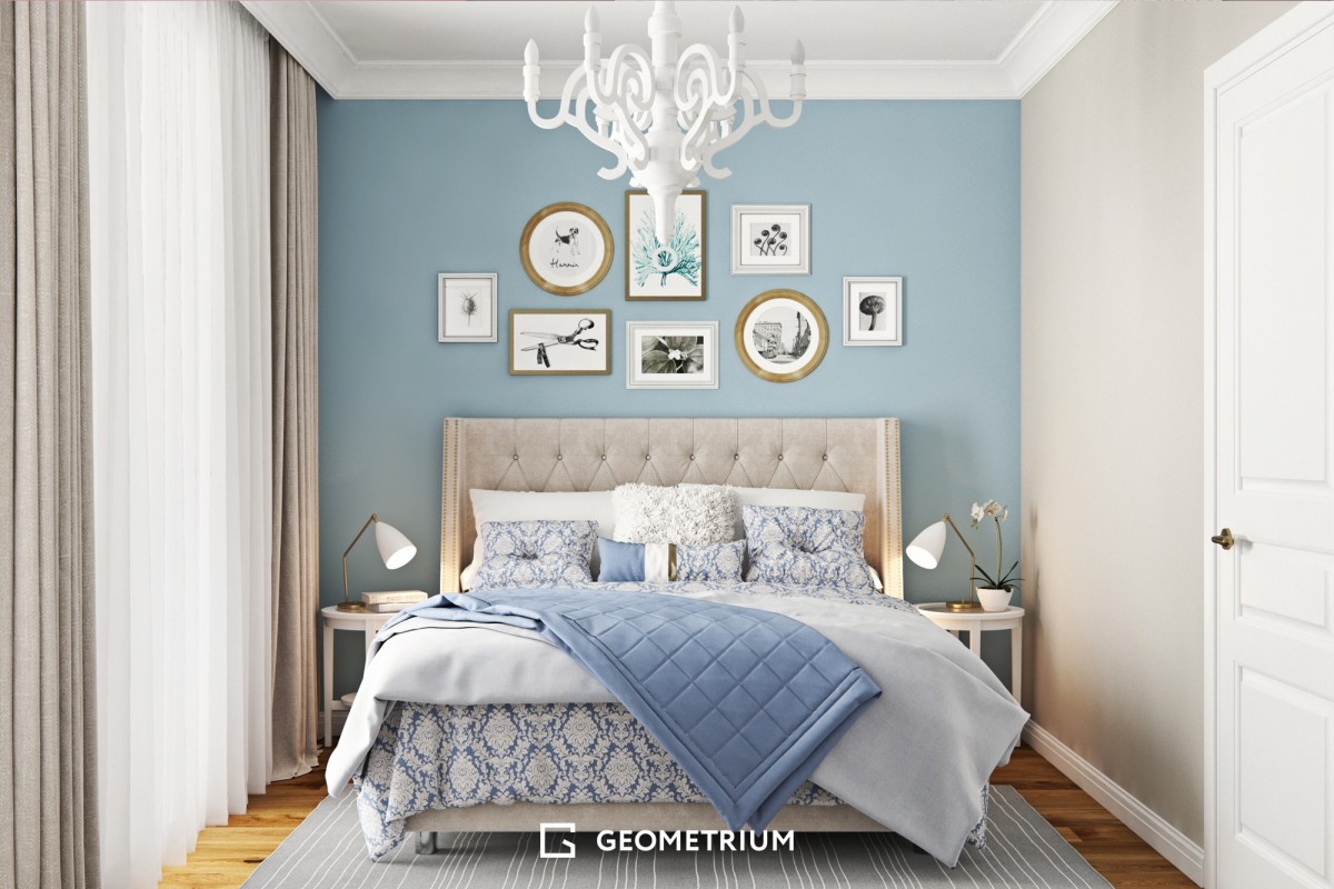 Голубой цвет стен в спальне