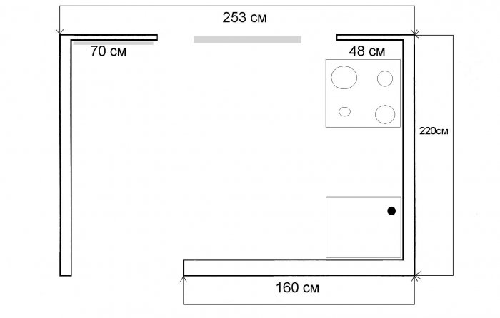 План кухни с размерами 6 м2