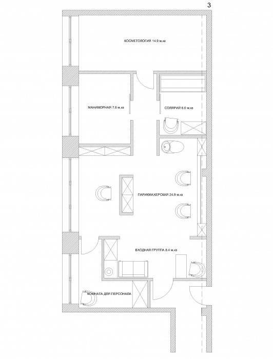 Салон красоты 40 кв м проекты с зонированием