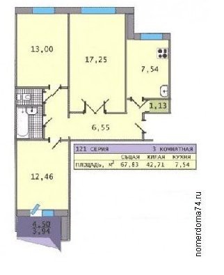 121 серия 3 комнатная квартира схема