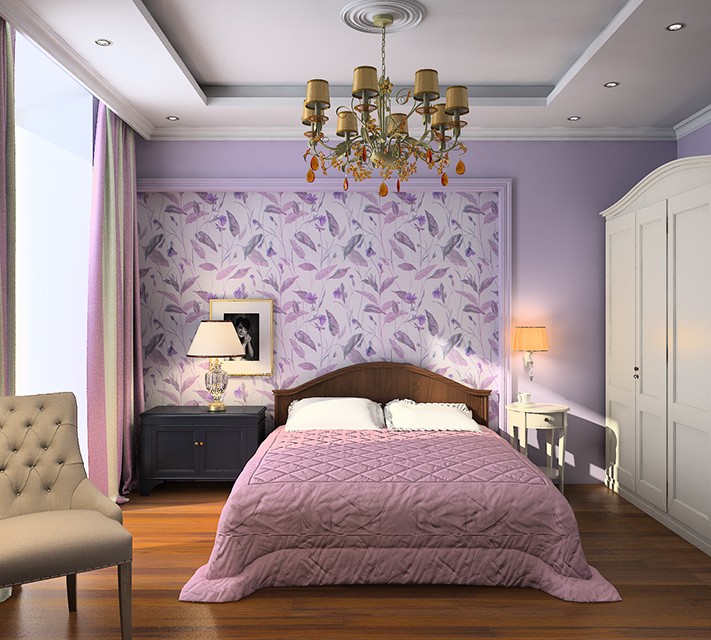 100 дизайнерских решений фиолетовой спальни