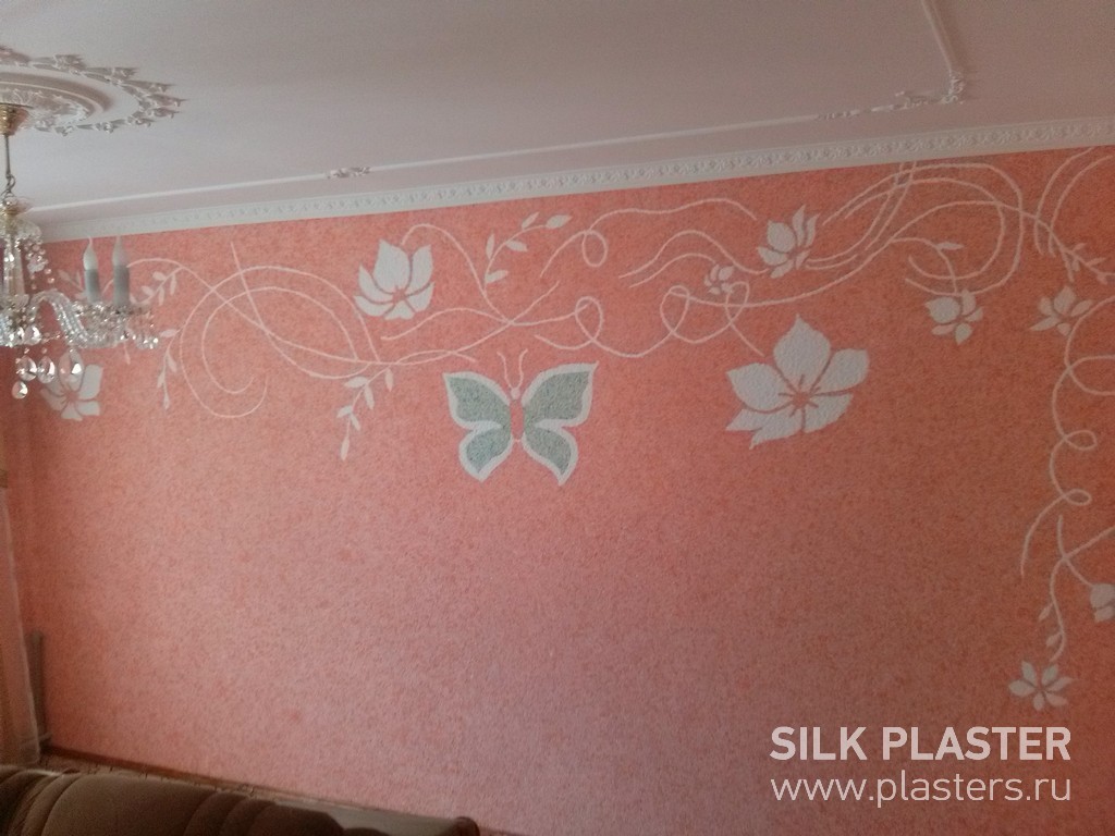 Цветы и бабочка - ремонт гостиной с жидкими обоями SILK PLASTER — Идеи  ремонта