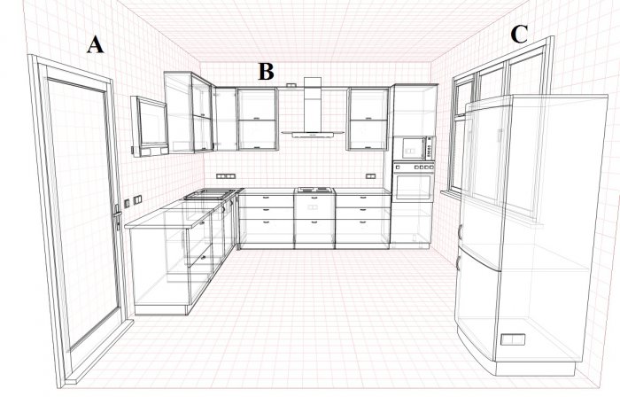 Эскиз г образной кухни