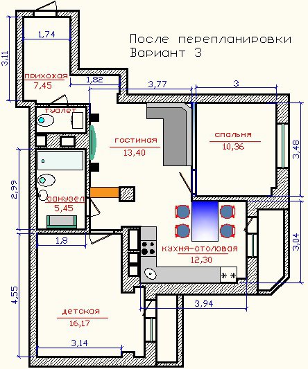 Расположение комнат в 2 х комнатной квартире