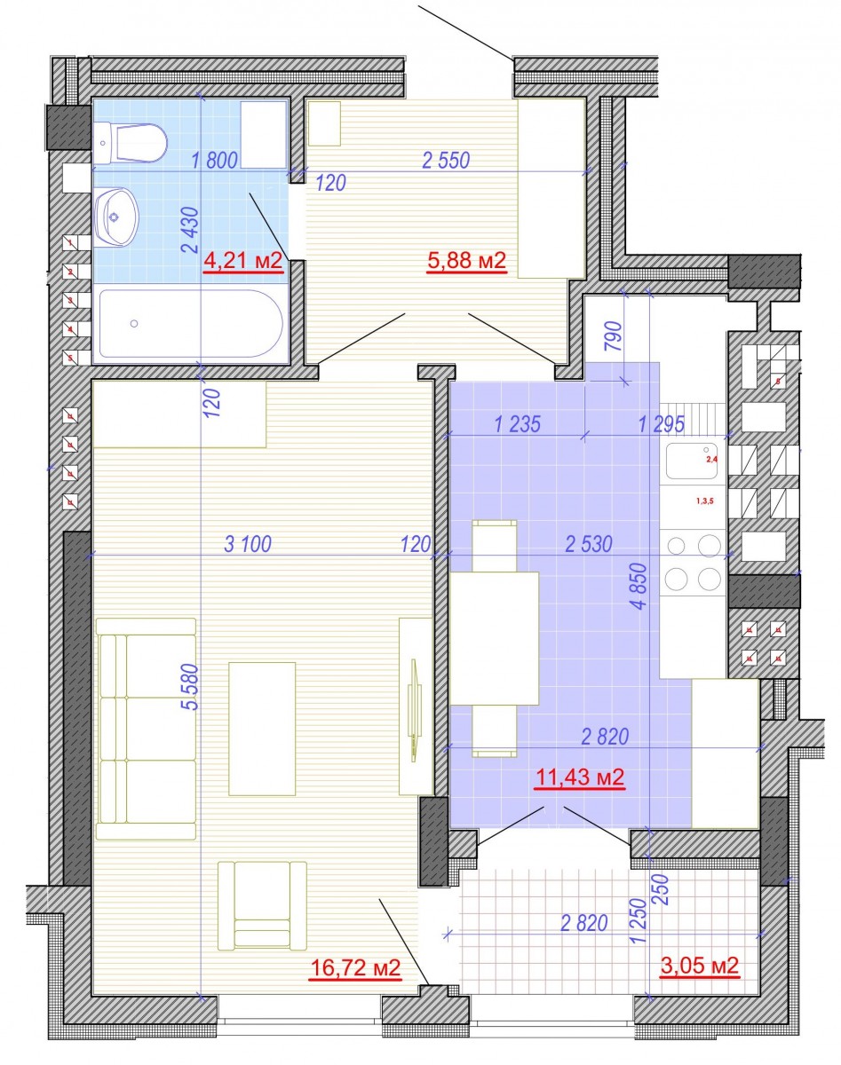 Планировка однокомнатной квартиры 40 кв.м план