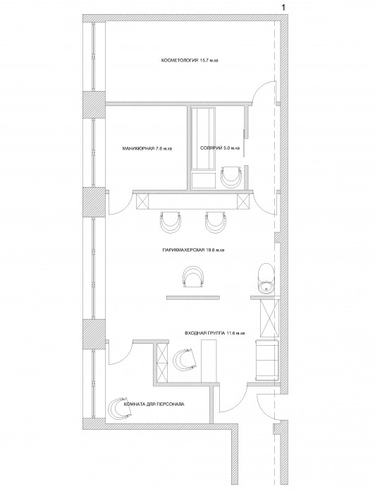 Салон красоты 40 кв м проекты с зонированием
