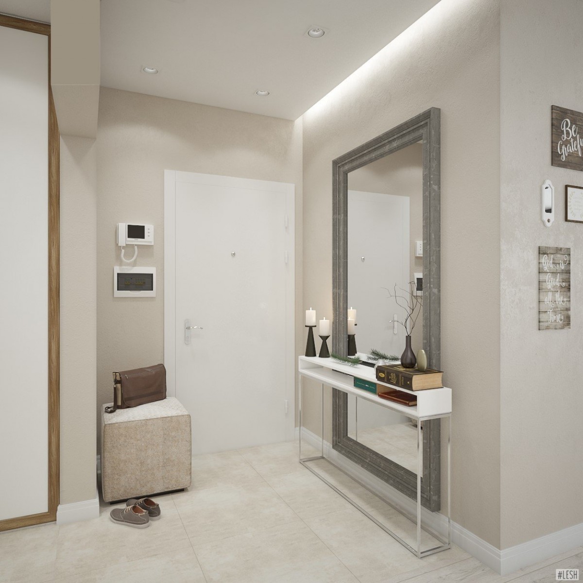 зеркало в прихожей в интерьере современном стиле