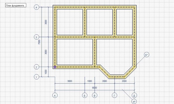 План фундамента под дом 8 на 8