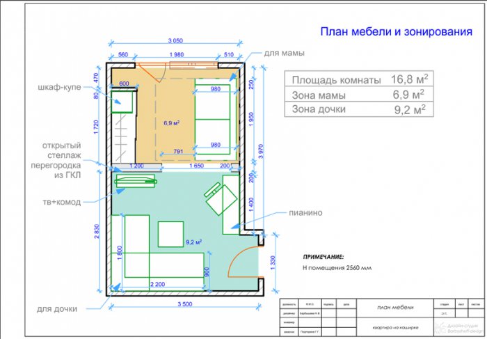 Одна комната для мамы и дочки планировка