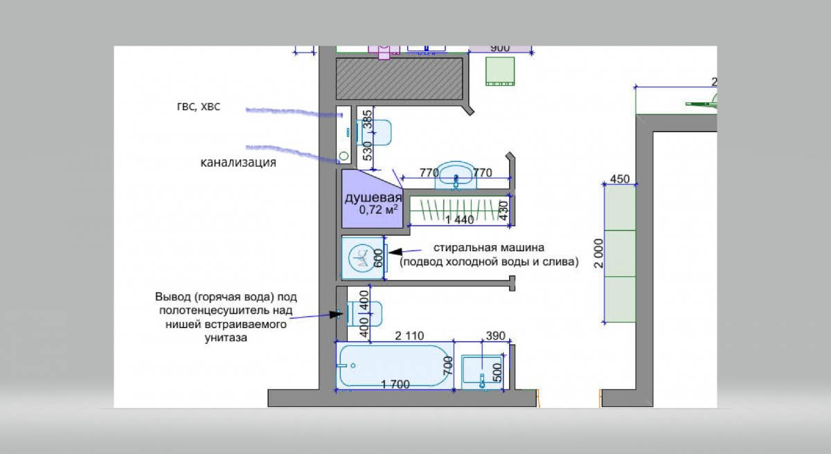 Планировка ванной комнаты 1700 на 1700