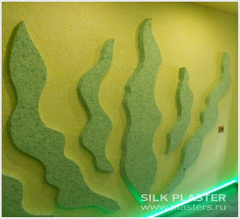 фото:На стене трава - ремонт кухни с жидкими обоями SILK PLASTER