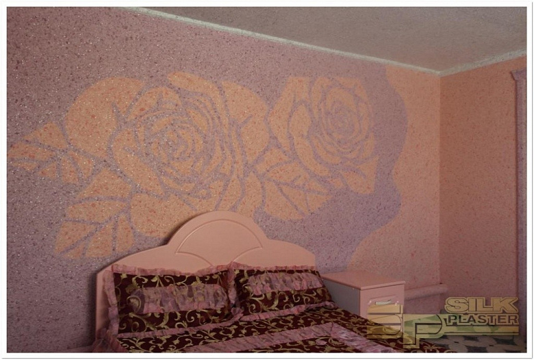 фото:Дизайн спальни с жидкими обоями SILK PLASTER