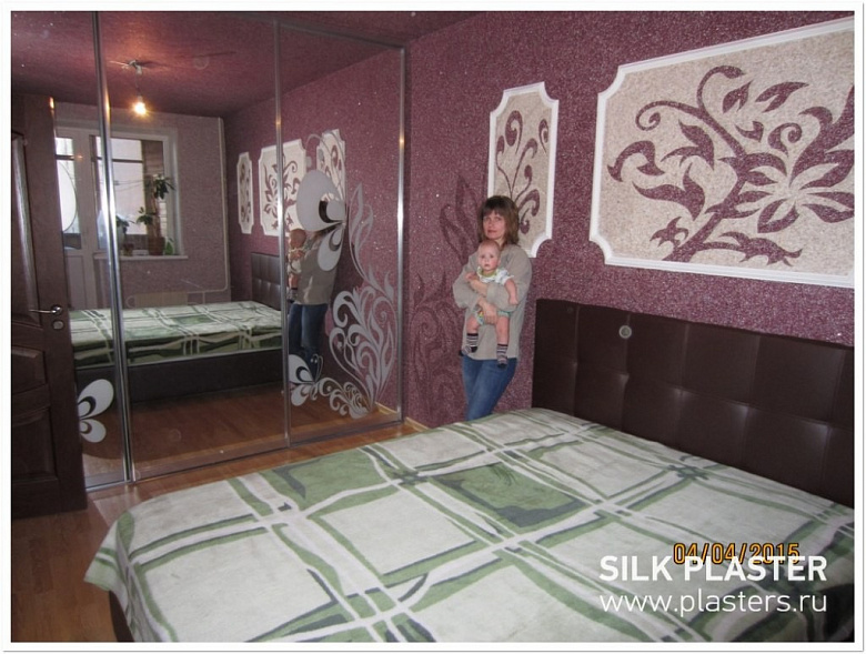 фото:Картинки на стене - ремонт спальни с жидкими обоями SILK PLASTER