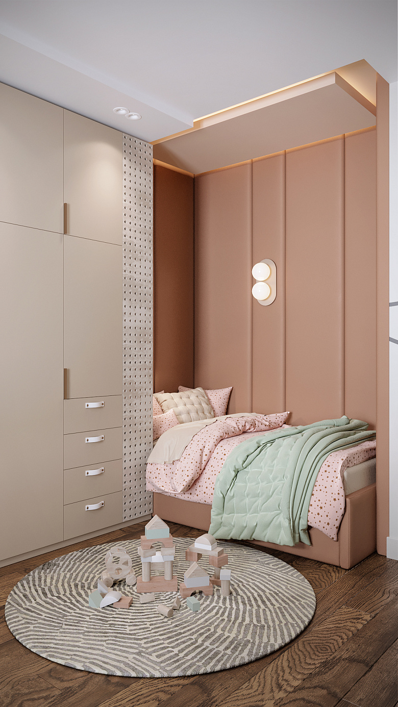 Планировочное решение позволило нам разместить спальное место в нише и оформить с трех сторон высокое мягкое изголовье, которое увенчано парящим потолком фото:Планировочное решение позволило нам разместить спальное место в нише и оформить с трех сторон высокое мягкое изголовье, которое увенчано парящим потолком
