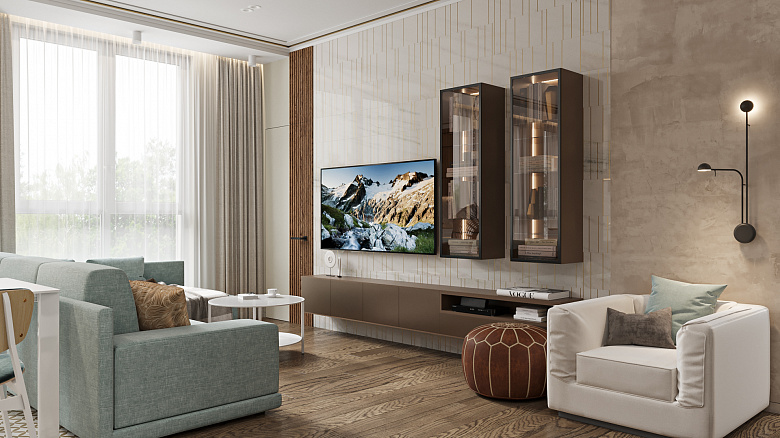 Мягкая, комфортная мебель в гостиной очень важна для отдыха и приятного времяпрепровождения. Нам удалось расположить большой диван с оттоманкой напротив ТВ-зоны и организовать мягкое место в центре квартиры, где можно удобно расположиться за чтением книг фото:Мягкая, комфортная мебель в гостиной очень важна для отдыха и приятного времяпрепровождения. Нам удалось расположить большой диван с оттоманкой напротив ТВ-зоны и организовать мягкое место в центре квартиры, где можно удобно расположиться за чтением книг