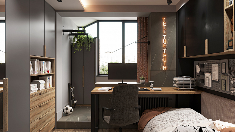 фото:Общая палитра и текстуры создают стильный, брутальный интерьер. Камень, металл, дерево в свете различных источников создают уникальное, камерное пространство