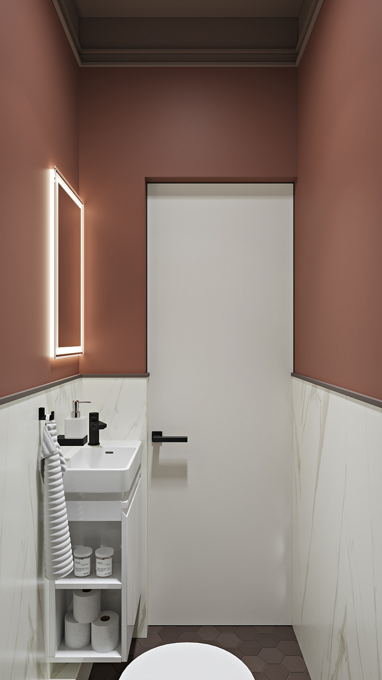 В гостевом туалете нам удалось разместить небольшую раковину для мытья рук, а также разместить под ней небольшой шкаф с удобными нишами для хранения различных средств фото:В гостевом туалете нам удалось разместить небольшую раковину для мытья рук, а также разместить под ней небольшой шкаф с удобными нишами для хранения различных средств