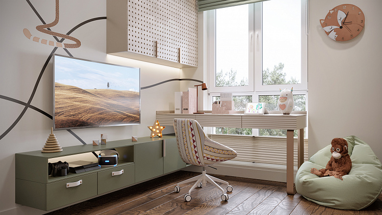 Письменный стол мы расположили вдоль панорамного окна с чудесным видом на лес. Легкая конструкция стола прекрасно вписалась в интерьер фото:Письменный стол мы расположили вдоль панорамного окна с чудесным видом на лес. Легкая конструкция стола прекрасно вписалась в интерьер