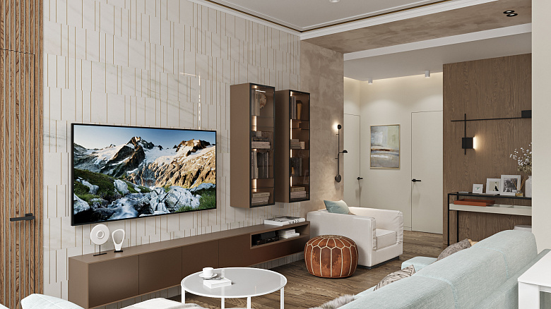 Отделочные материалы в комбинации с мебелью должны создавать правильную геометрическую композицию, где все уравновешено. Палитра и текстуры находятся в гармонии друг с другом. Пример такого слияния можно увидеть на самой большой стене этого пространства, которая включает в себя зону ТВ фото:Отделочные материалы в комбинации с мебелью должны создавать правильную геометрическую композицию, где все уравновешено. Палитра и текстуры находятся в гармонии друг с другом. Пример такого слияния можно увидеть на самой большой стене этого пространства, которая включает в себя зону ТВ