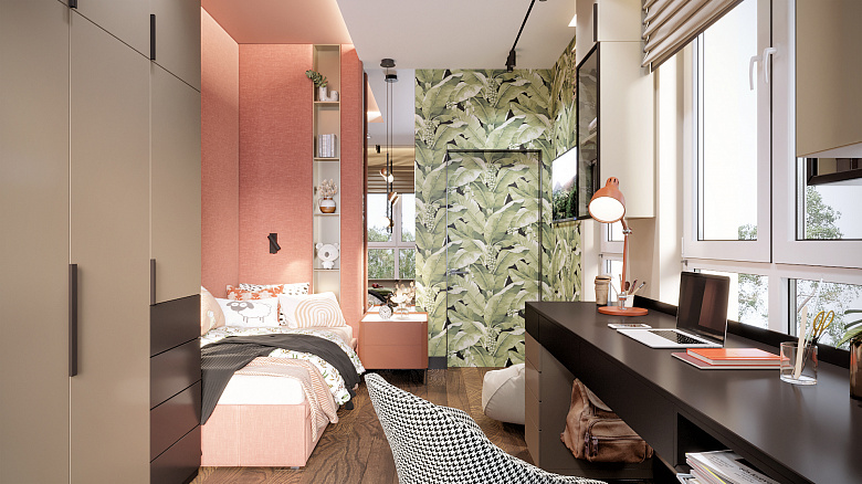 Палитра этой комнаты интересная: имеет два акцентных цвета - зеленый и коралловый. Фоновыми цветами являются земельные оттенки - от черного до светло-бежевого фото:Палитра этой комнаты интересная: имеет два акцентных цвета - зеленый и коралловый. Фоновыми цветами являются земельные оттенки - от черного до светло-бежевого