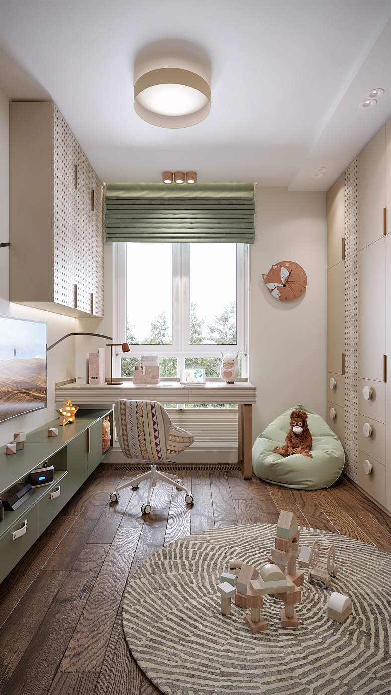 Просторная центральная часть комнаты дает возможность для разнообразных подвижных и статичных игр фото:Просторная центральная часть комнаты дает возможность для разнообразных подвижных и статичных игр