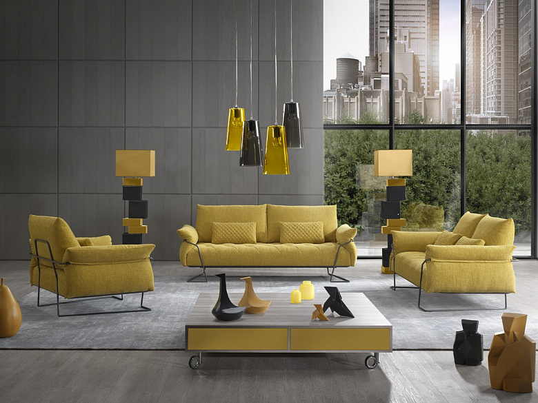 фото:Aerre Italia, кресла и диваны «Yellow» прекрасно смотрятся на спокойном сером фоне.