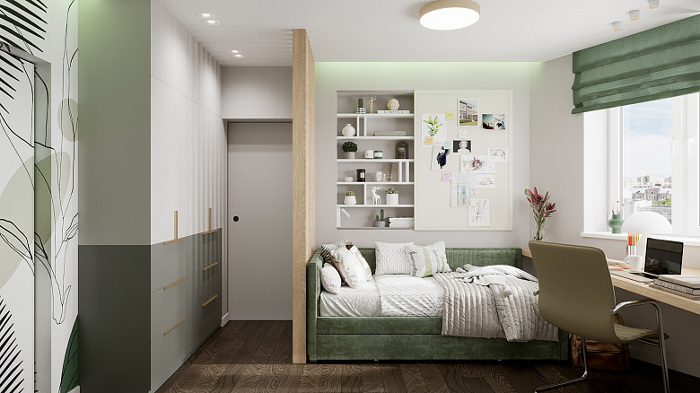 фото:Главный компромисс планировочного решения - это наличие проходной комнаты. Ранее у детей (разнополых) была одна общая комната, теперь у них появилась своя собственная комната, отвечающая их требованиям