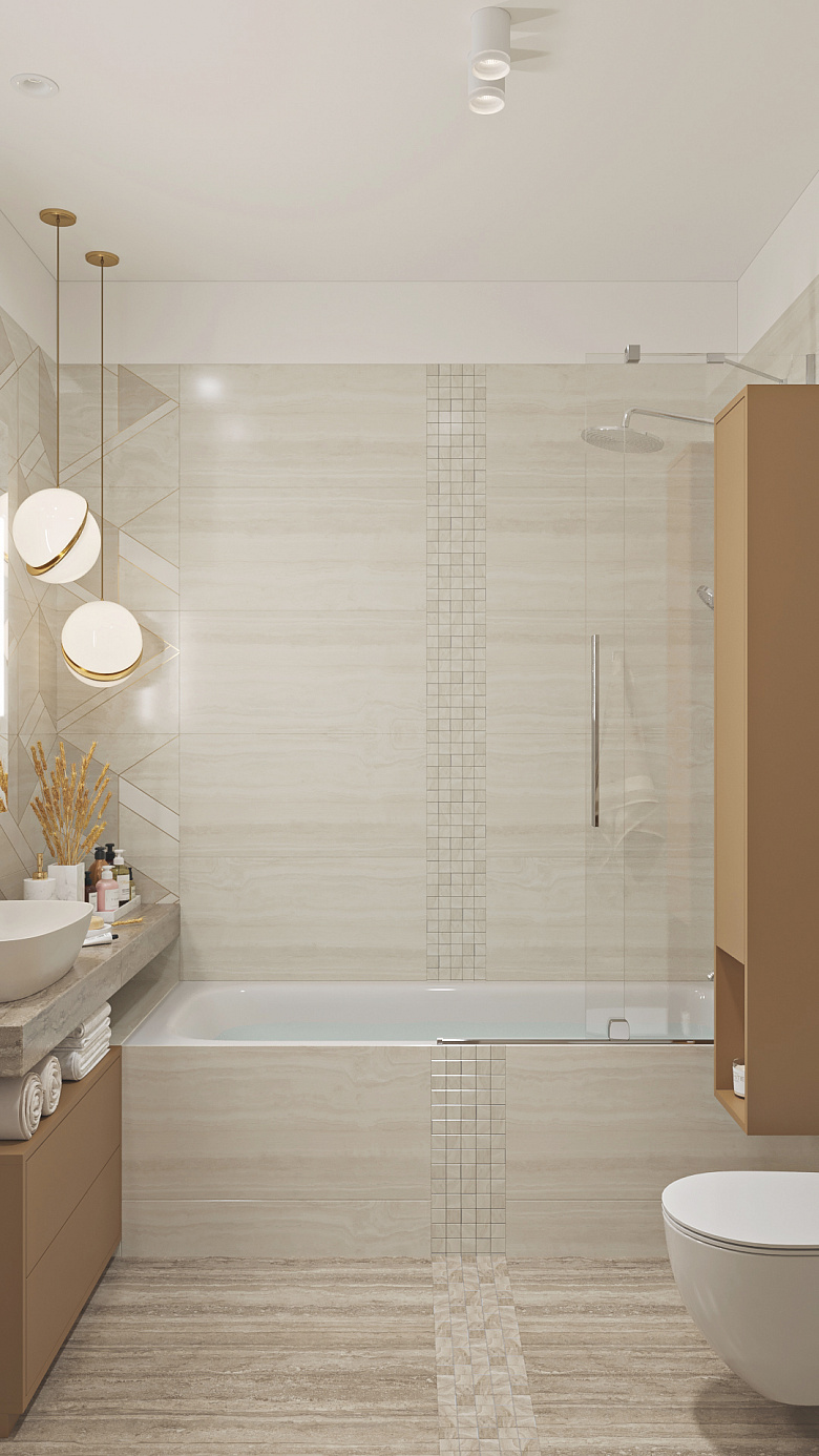 В процессе ремонта мы решили отказаться от верхнего душа - благо душевая у нас есть в постирочной комнате. Ванная чаша у нас 1800х800мм и решено было заказать двухместную, поэтому в ее центре мы разместили излив и душевую лейку - непосредственно на акцентной полоске из мозаики фото:В процессе ремонта мы решили отказаться от верхнего душа - благо душевая у нас есть в постирочной комнате. Ванная чаша у нас 1800х800мм и решено было заказать двухместную, поэтому в ее центре мы разместили излив и душевую лейку - непосредственно на акцентной полоске из мозаики