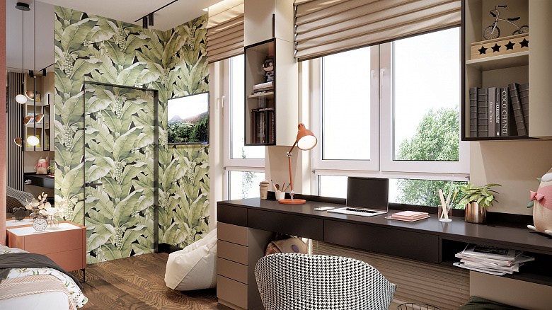 Я люблю применять разную отделку стен, дабы выделить или скрыть нужную для меня плоскость. Скрытые двери позволяют продолжить отделку стен на дверном полотне. Данные обои являются примером того, как то, что мы видим из окна, проникает в пространство фото:Я люблю применять разную отделку стен, дабы выделить или скрыть нужную для меня плоскость. Скрытые двери позволяют продолжить отделку стен на дверном полотне. Данные обои являются примером того, как то, что мы видим из окна, проникает в пространство