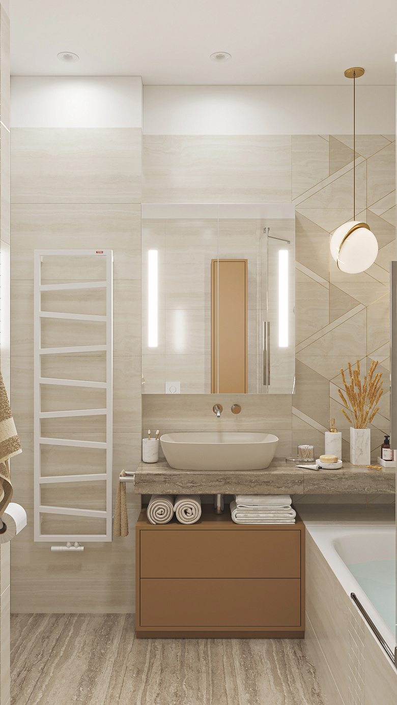 Мы организовали несколько мест хранений: за зеркалом, в пенале и в ящиках под раковиной. Дополнительным хранением для самого необходимого служит широкая столешница, которая расположена в торце ванной чаши фото:Мы организовали несколько мест хранений: за зеркалом, в пенале и в ящиках под раковиной. Дополнительным хранением для самого необходимого служит широкая столешница, которая расположена в торце ванной чаши