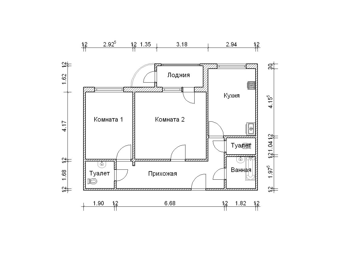 Схема 1 комнатной квартиры с лоджией